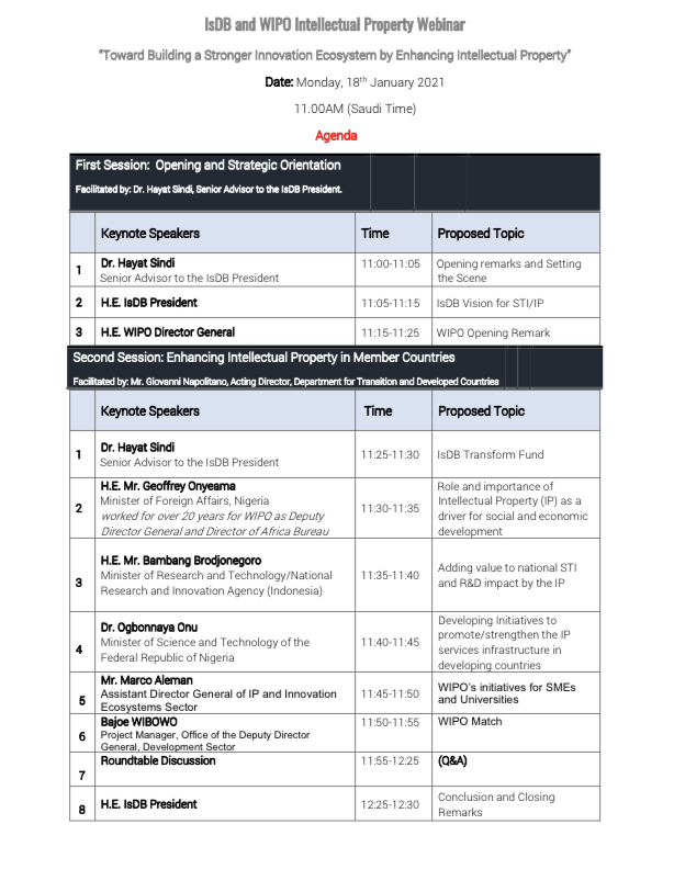 IP Webinar Agenda WIPO Islamic Development Bank with Bajoe Wibowo