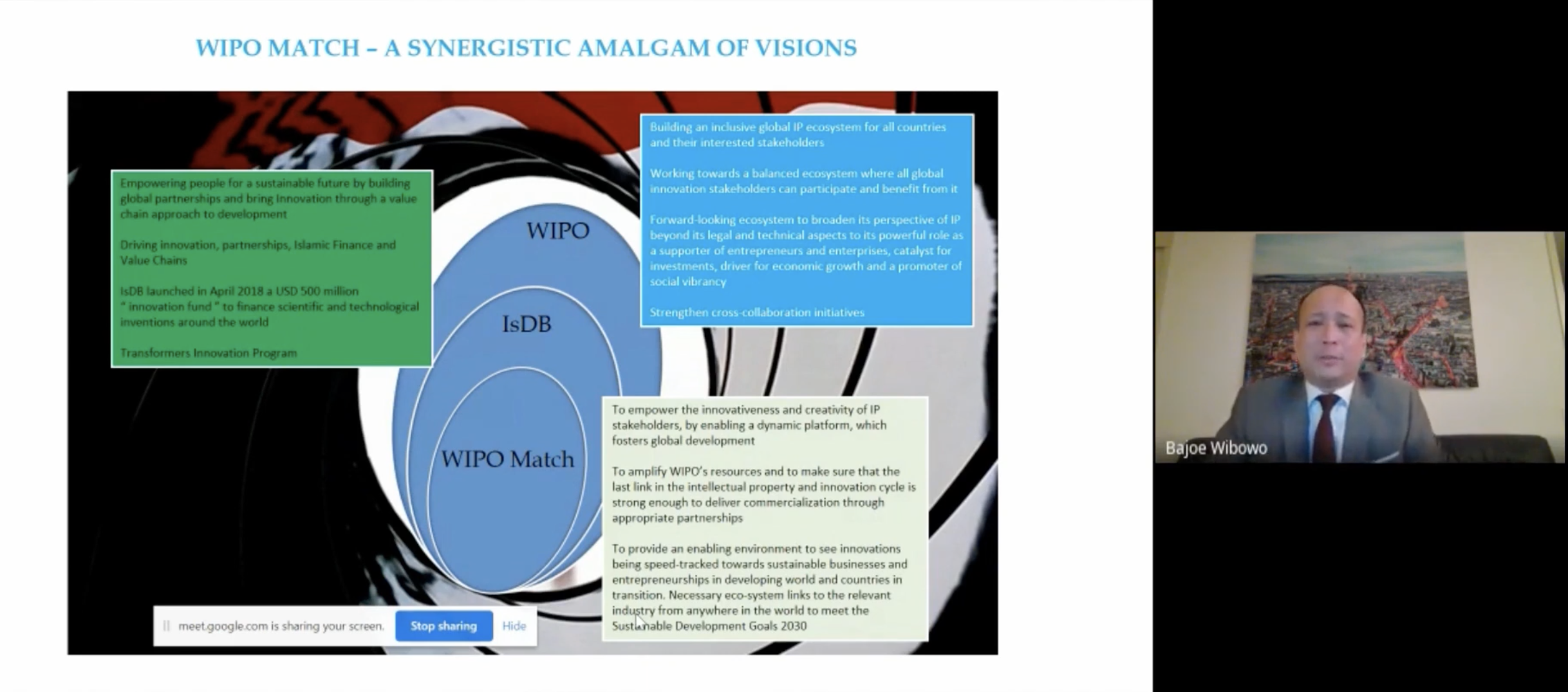 Mr Bajoe Wibowo presenting WIPO Match - Webinar India