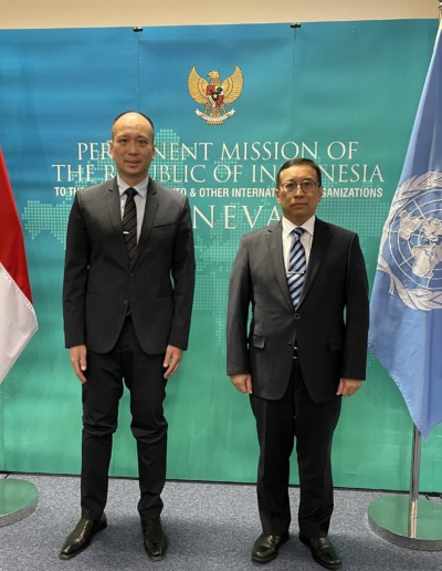 Mr. Bajoe Wibowo with H. E. Ambassador Febrian Ruddyard, Permanent Representative of Indonesia to the United Nations Office at Geneva